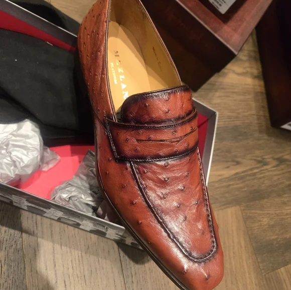 Mezlan Genuine Ostrich Brown/rust Slip On Loafer - Picture 5 of 7